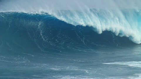 Slow Motion: Beautiful Blue Giant Ocean Wave Crashing 