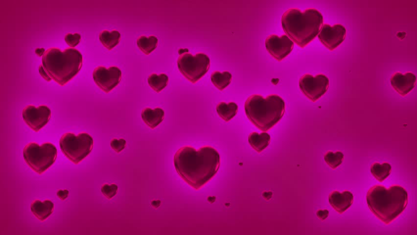 Hot Pink  Colored Cascading Valentine Love Hearts Abstract Black Background