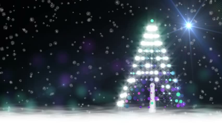 Snow Scene with Glowing Baubles on a Christmas Tree - Animated Abstract