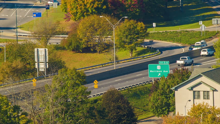 City of Asheville, NC at Merrimon Exit on Insterstate 240 near Downtown on a Sunny Autumn Morning.