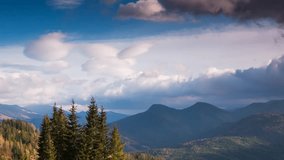 Time lapse clip. Fantastic mountain landscape. Overcast sky. Carpathian, Ukraine, Europe. Beauty world. Full HD video (High Definition)