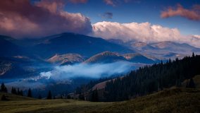 Time lapse clip. Fantastic mountain landscape with colorful cloud. Dramatic sky. Carpathian, Ukraine, Europe. Beauty world. Full HD video (High Definition)