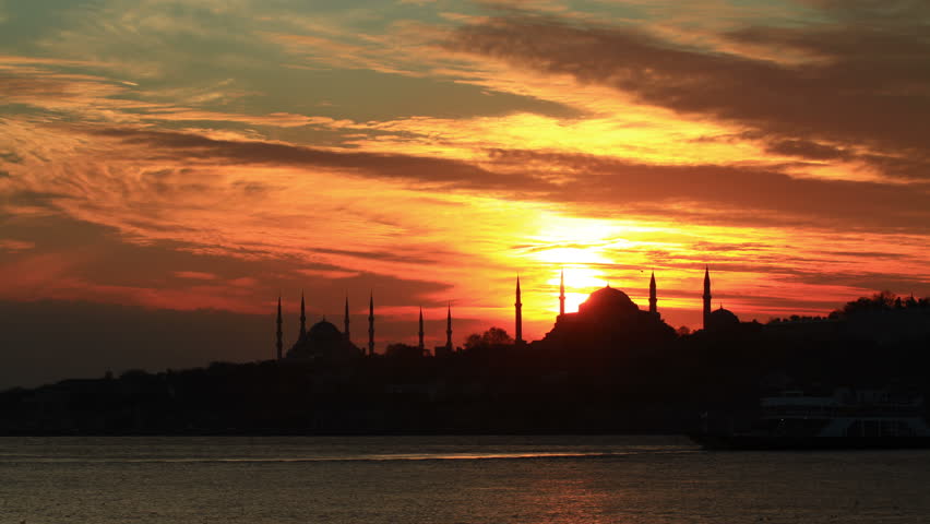 4K Time Lapse of Istanbul. Sarayburnu view at sunset in Turkey. High quality