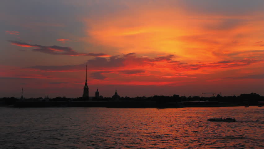 Sunset over Peter and Paul fortress in Saint-Petersburg Russia