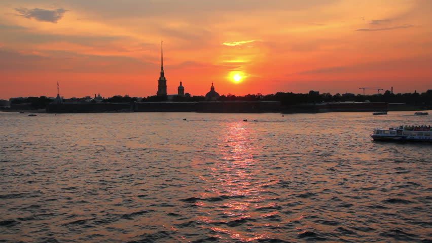 Sunset over Peter and Paul fortress in Saint-Petersburg, Russia