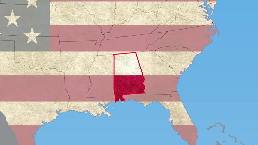 Alabama pull out, smooth USA Map, vector origin. No signs or letters. All 50