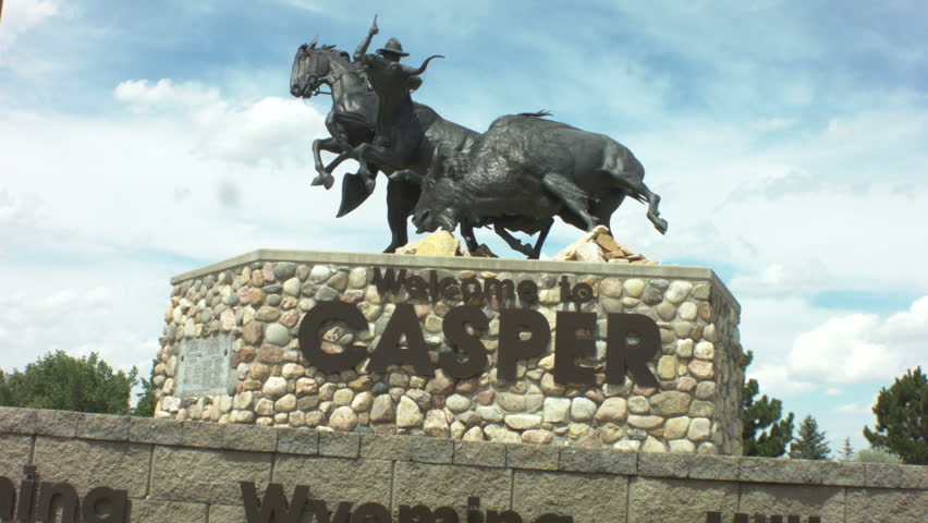 welcome to casper wyoming sign dolly shot