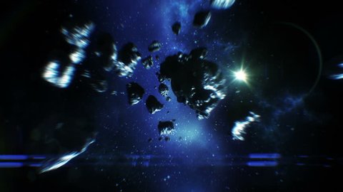 Beautiful Flight Through Asteroid Belt in Open Space. Asteroids Collisions 3d animation. HD 1080.