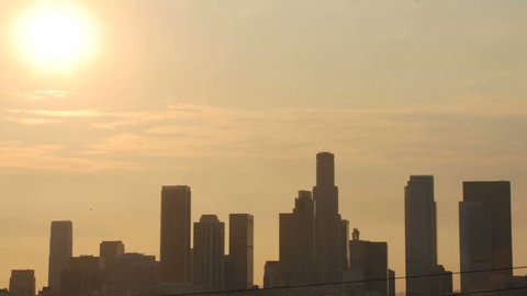 Timelapse sunset over downtown Los Angeles วิดีโอสต็อก