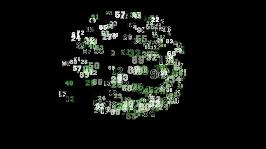 Swirling animation of white and green sports-style numbers, spiraling outwards