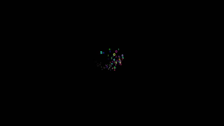 Swirling animation of counting numbers in different colors, spiraling outwards
