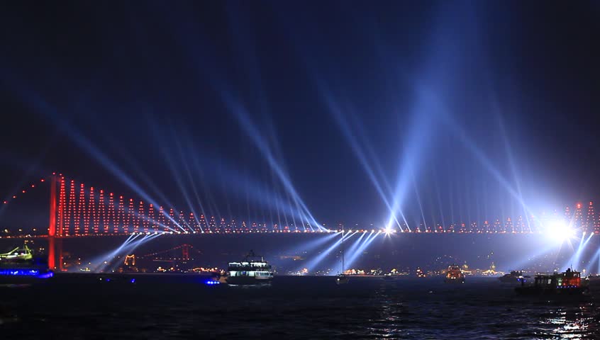 Spot lighting show. New Years Eve celebrations in Istanbul
