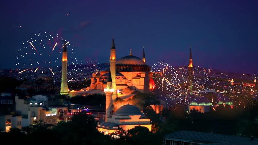 Hagia Sophia, Istanbul New Year Eve. Amazing fireworks all around the city.
