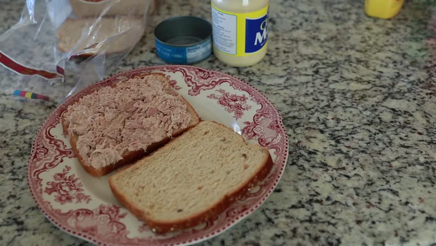 A man making a tuna fish sandwich for lunch