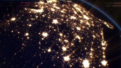 Night Cities from the Satellite. USA. NASA Photo. HD 1080.