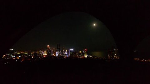 moon rising over urban skyline,china QingDao(tsingtao). gh2_06646