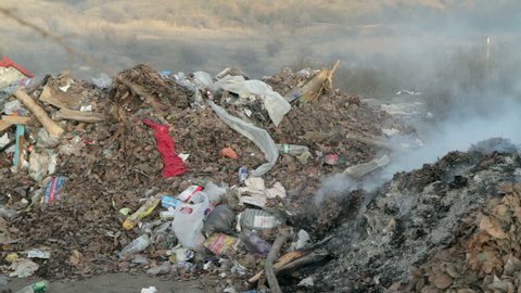 Burning garbage dump, ecological pollution.
spontaneous garbage dump.
fire, garbage.