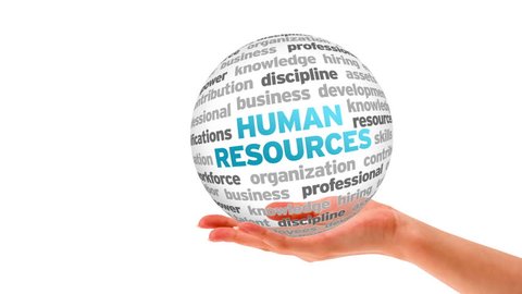 A person holding a 3d human resources word sphere