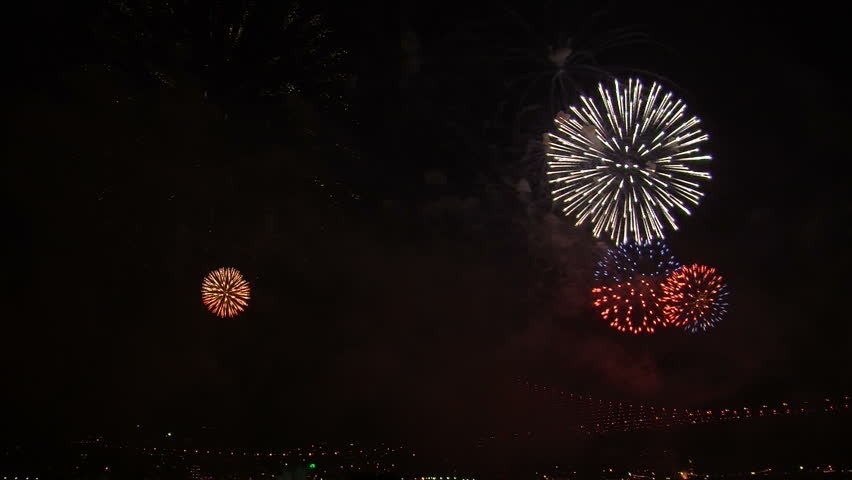 happy new year 3d with real fireworks Istanbul Bosphorus Bridge