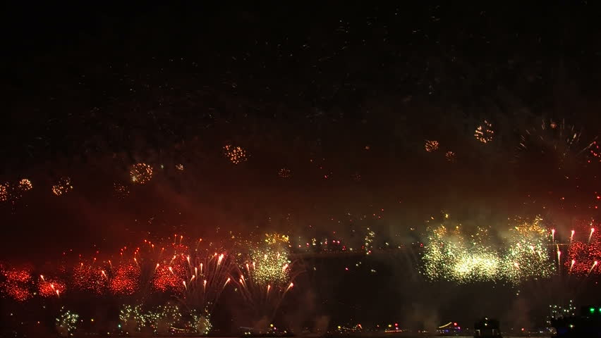 happy new year 3d with real fireworks Istanbul Bosphorus Bridge