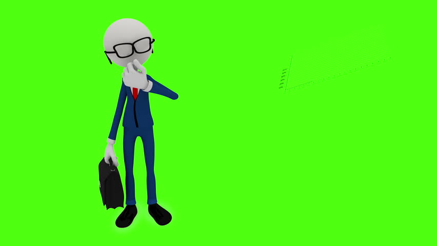 3d character businessman shows on profit growth graph with an alpha channel, and