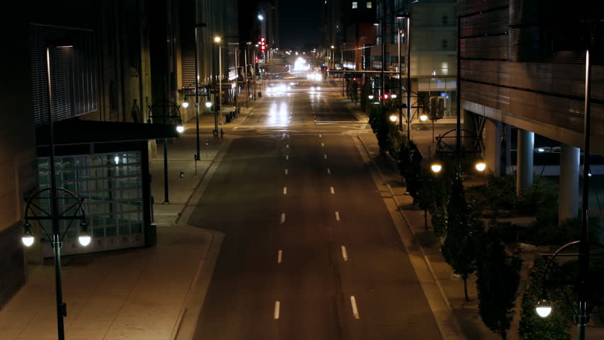 Downtown street at night time lapse - Zoom In, HD 1080p