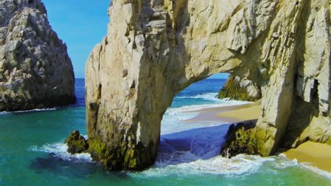 Never before aerial fly through the Arch at Lands End in Cabo San Lucas, Mexico