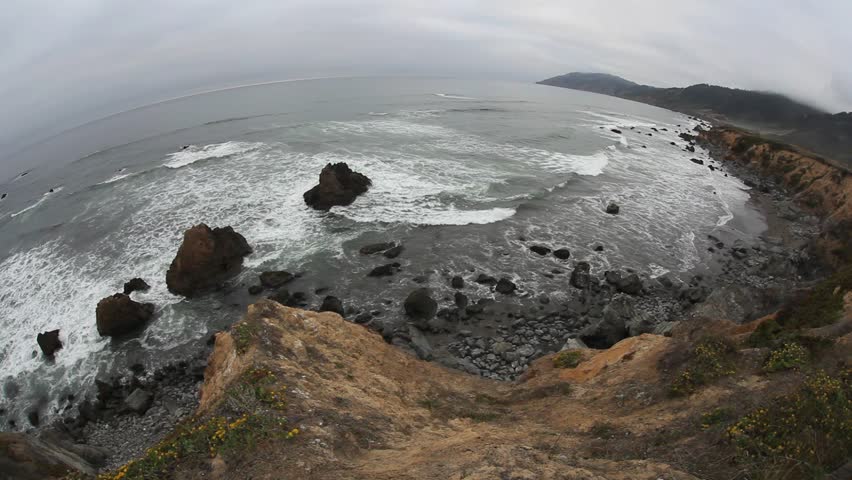 The Pacific Ocean meets the rugged coast of northern California just north of