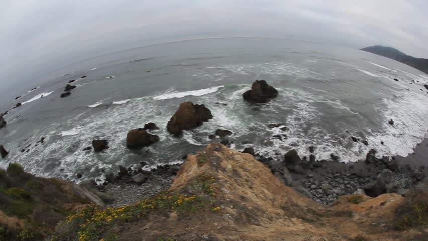 The Pacific Ocean meets the rugged coast of northern California just north of