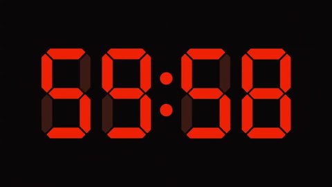 Digital clock countdown from sixty to zero - full HD - LCD display - orange numbers
