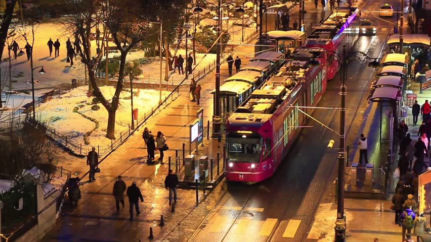 Sultanahmet in Winter. A busy winter night at Divanyolu Street in Istanbul,