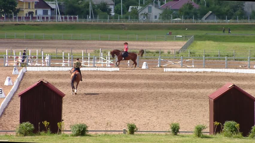 People ride on horses (training) at the Hippodrome