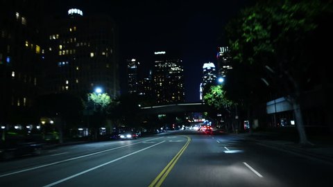 Driving POV Timelapse 40 LA Downtown Streets at Night