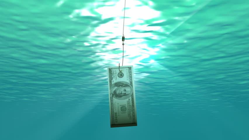 Money on a fish hook under calm water. Royalty-Free Stock Footage #518491
