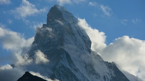 Majestic mountain motion time lapse close up of cloud formations, Matterhorn, Zermatt, Switzerland. RED EPIC, 4K, UHD, Ultra HD resolution