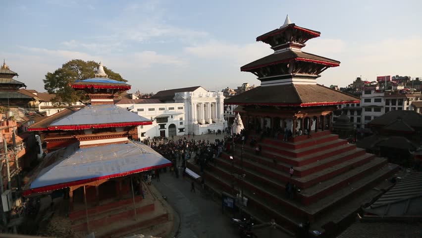 KATHMANDU, NEPAL - DEC 2: Top view of Pagodas at Durbar Sqaure, Dec 2, 2013 in