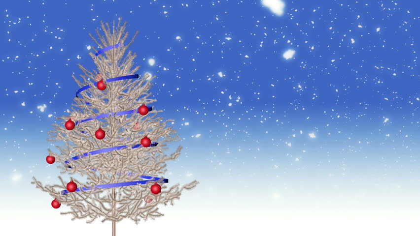 Christmas tree on blue background and snow (Cinema 4d)