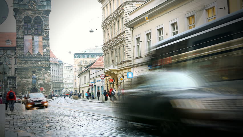 PRAGUE - DECEMBER 24: Beautiful timelapse view of the city road with cars on