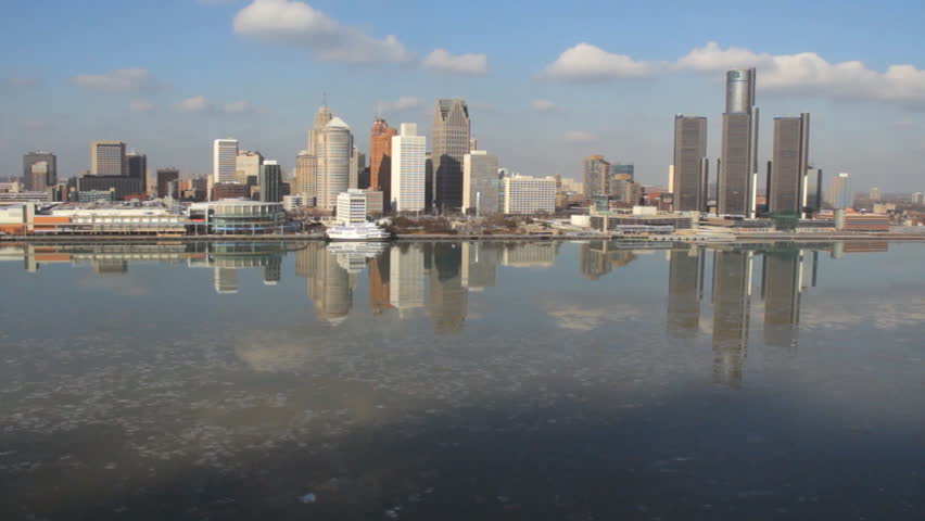DETROIT - CIRCA NOVEMBER 2013: City skyline during a cold winter late afternoon