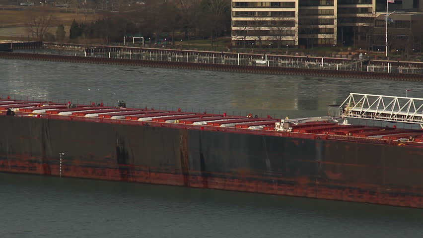 DETROIT - CIRCA NOVEMBER 2013: A large cargo freight ship navigating the Detroit