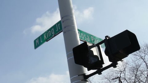 Detroit Intersection Street Signs MLK and Rosa Parks. A notorious intersection in Detroit, at Martin Luther King and Rosa Parks.