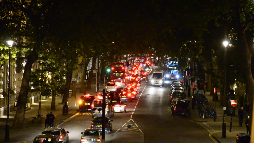 LONDON, UNITED KINGDOM - NOVEMBER 23, 2013: Night traffic jam drives down