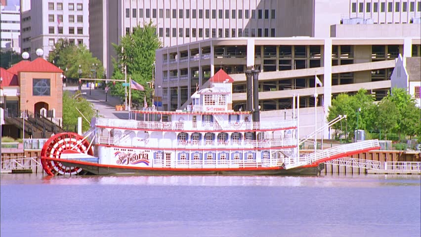 FORT MADISON, IOWA - Aug 2004: City of Fort Madison, Iowa and harbor looking across the Mississippi River to the city. 