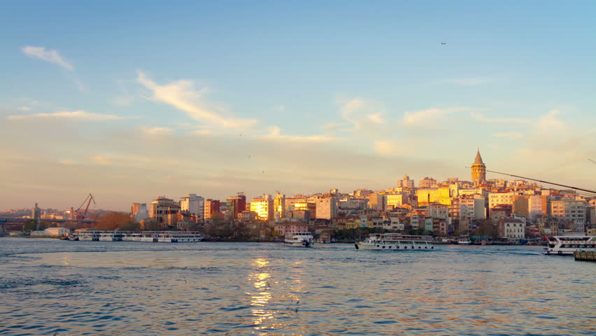 4K Time Lapse of Istanbul. Goldenhorn at sunset. High quality footage - Full HD