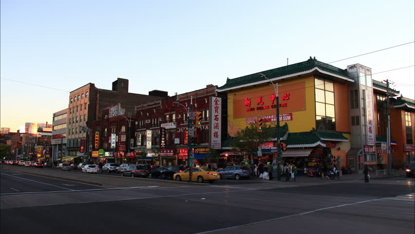 TORONTO, CANADA - SEP 23 2013: Chinatown along Toronto's Spadina Avenue, shot in