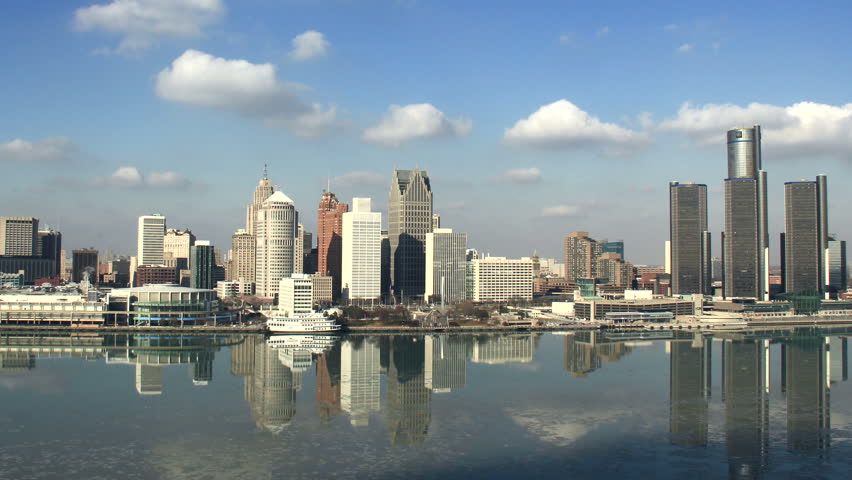 DETROIT - CIRCA NOVEMBER 2013: City skyline during a cold winter afternoon shot
