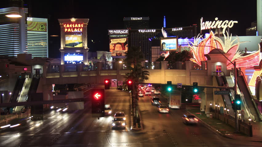 LAS VEGAS - CIRCA FEBRUARY 2012: (Timelapse View) Night view looking south down