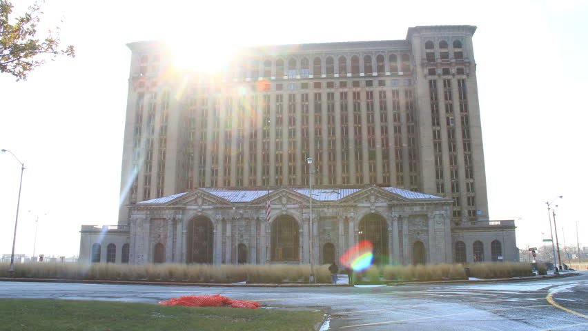 DETROIT - CIRCA NOVEMBER 2013: Time Lapse shot of the abandoned Michigan Central