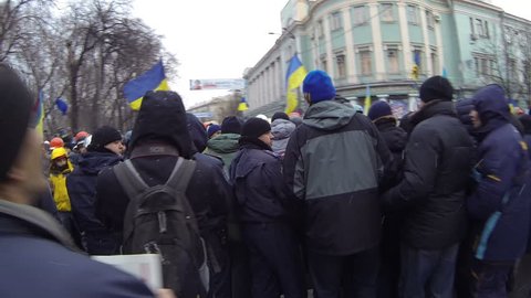 KIEV, UKRAINE the 8th of DECEMBER (2013)
Strike in Ukraine - encounter of opposing forces!
Police between them (two opposing camps).
500, 000 of Ukrainians went to the Maidan Nezalejnosti
