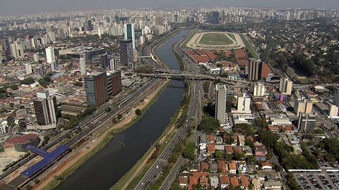 Brazil, Sao Paulo aerial view over Marginal Pinheiros and Jockey Club de Sao Paulo
